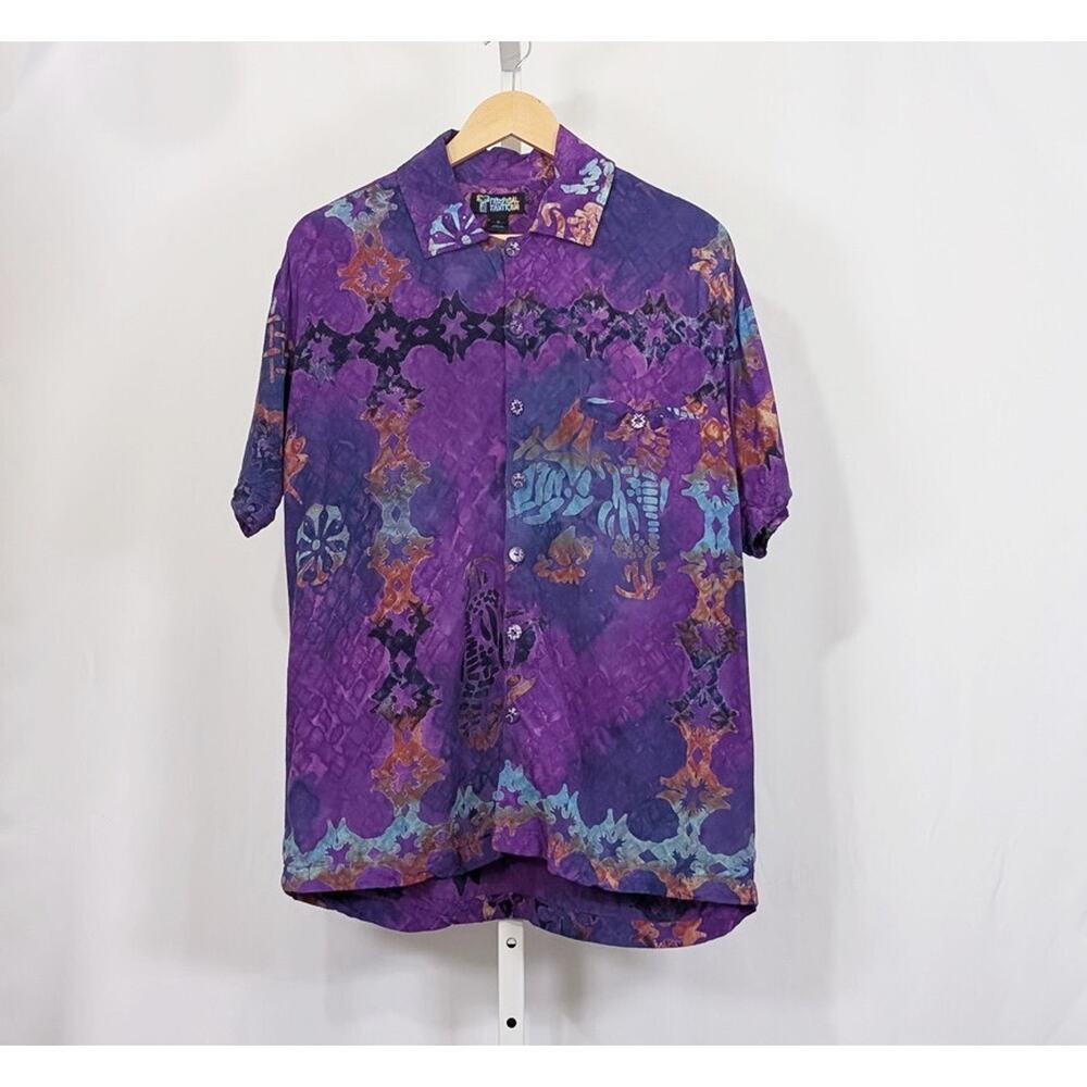 Vintage Tropical Tantrum Shirt Purple Batik Print Pop Culture Men's Size S